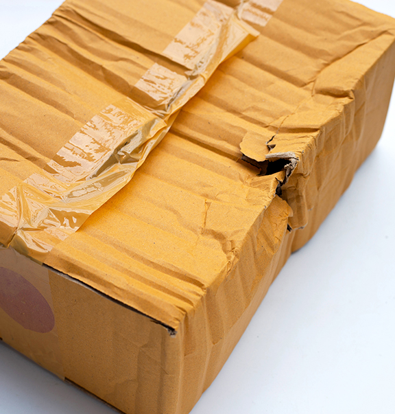 Photo of package that was damaged in shipping